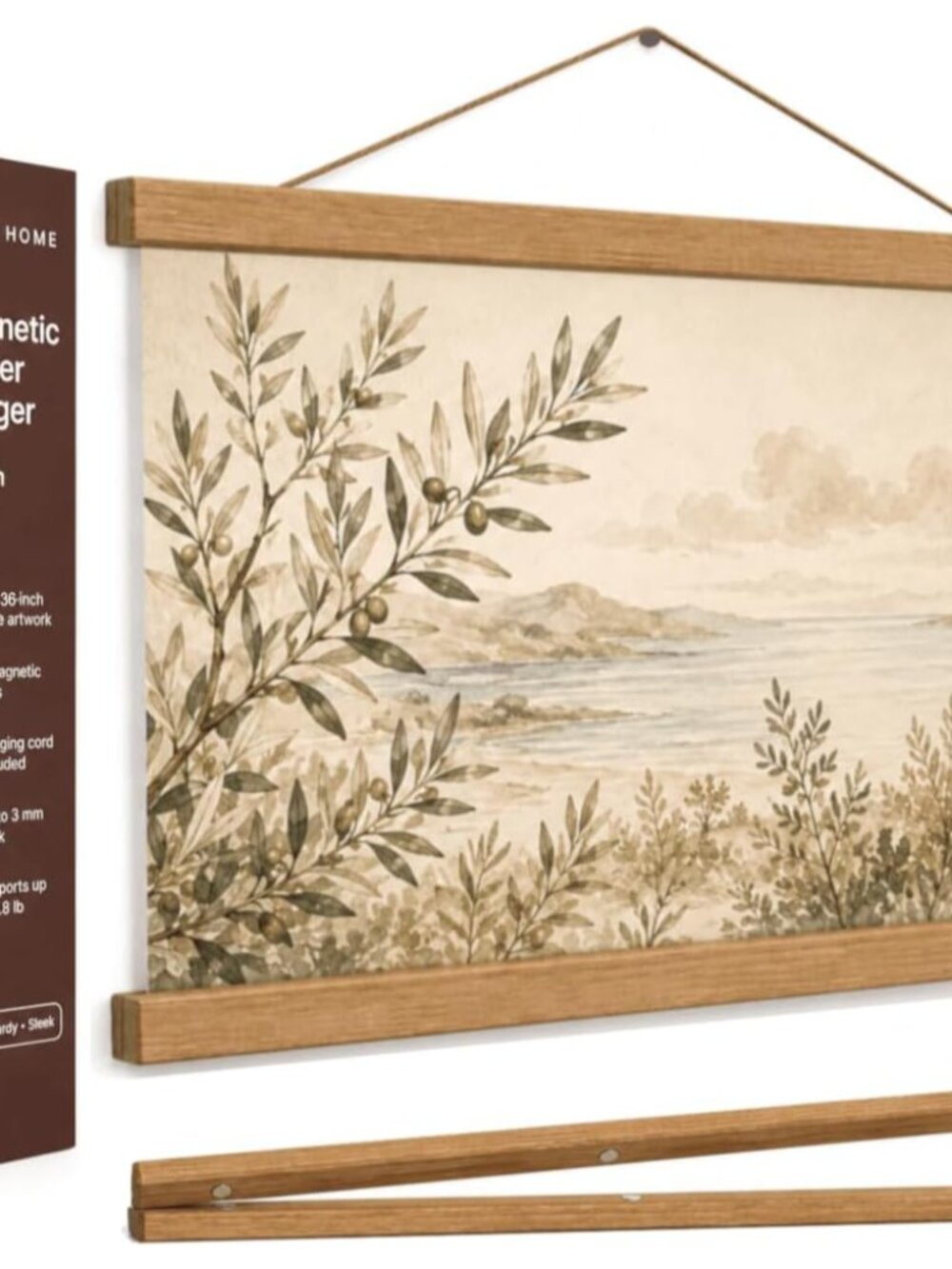 36" Sturdy Magnetic Poster Hanger,Sleek Poster Frame of Teak Wood with Strong Ma